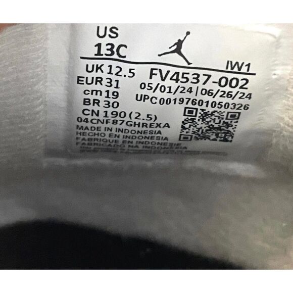 KIDS JORDAN AIR JORDAN 4 RETRO 'FEAR' FV4537-002 Size 13C Grey Black - Picture 5 of 10
